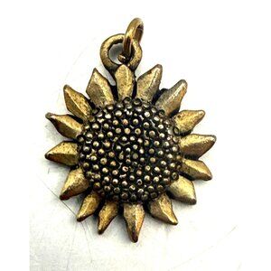 Vintage Gold Tone Sunflower Charm Pendant Textured Floral